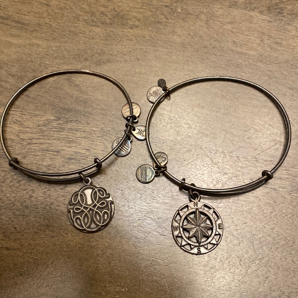 2 Alex and Ani bracelets compass and path of life